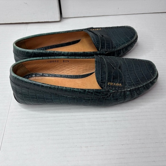 PRADA Penny Driving Green Embossed Crocodile Loafers Size 7.5 - Picture 7 of 10